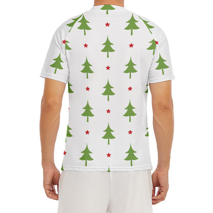 Christmas Tree And Star Pattern Print Men's Short Sleeve Rash Guard
