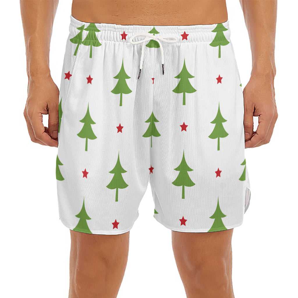 Christmas Tree And Star Pattern Print Men's Split Running Shorts