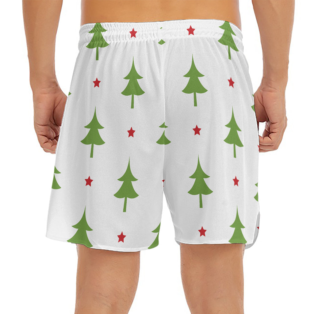Christmas Tree And Star Pattern Print Men's Split Running Shorts