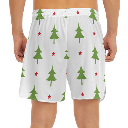 Christmas Tree And Star Pattern Print Men's Split Running Shorts