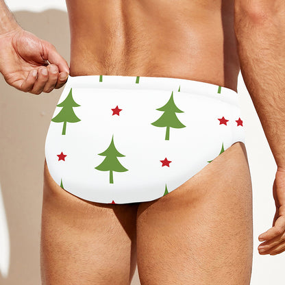 Christmas Tree And Star Pattern Print Men's Swim Briefs