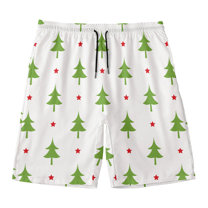 Christmas Tree And Star Pattern Print Men's Swim Trunks