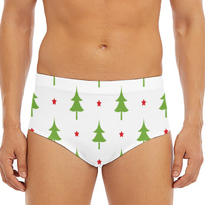 Christmas Tree And Star Pattern Print Men's Triangle Swim Briefs