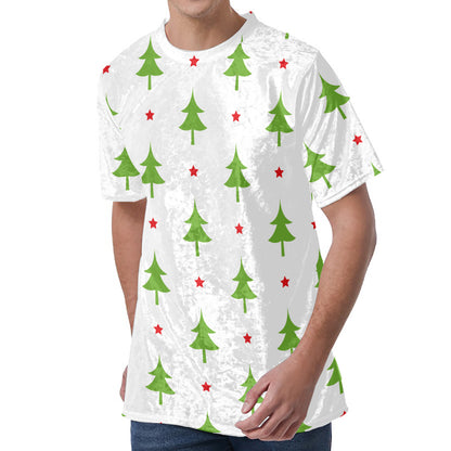 Christmas Tree And Star Pattern Print Men's Velvet T-Shirt