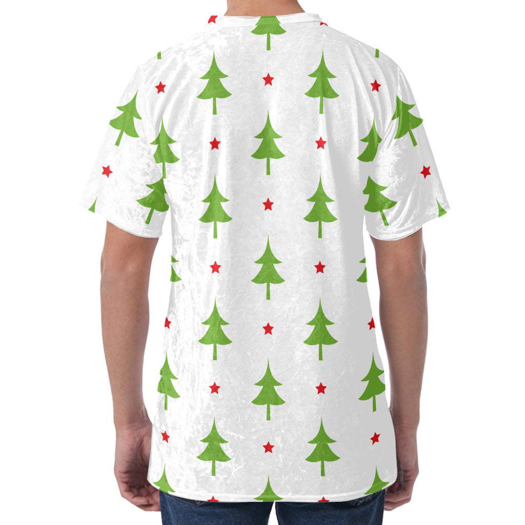 Christmas Tree And Star Pattern Print Men's Velvet T-Shirt