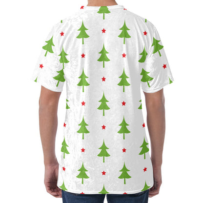 Christmas Tree And Star Pattern Print Men's Velvet T-Shirt