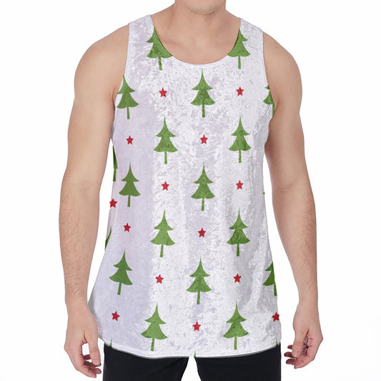 Christmas Tree And Star Pattern Print Men's Velvet Tank Top