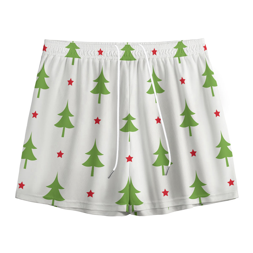 Christmas Tree And Star Pattern Print Mesh Shorts