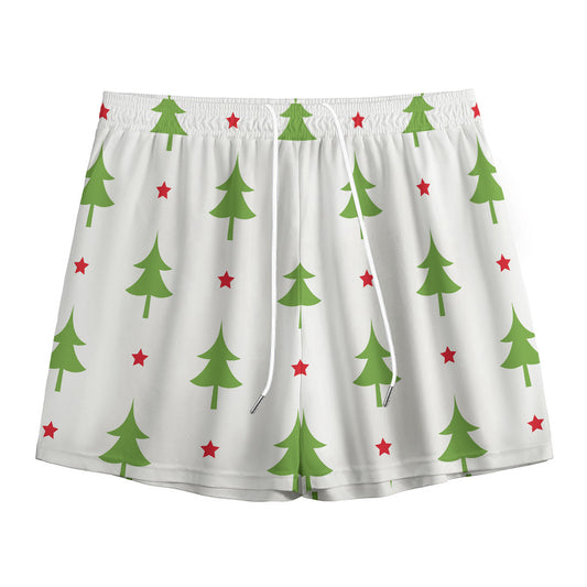 Christmas Tree And Star Pattern Print Mesh Shorts