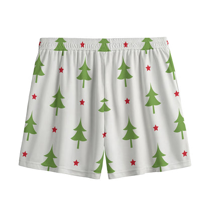 Christmas Tree And Star Pattern Print Mesh Shorts