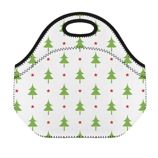 Christmas Tree And Star Pattern Print Neoprene Lunch Bag