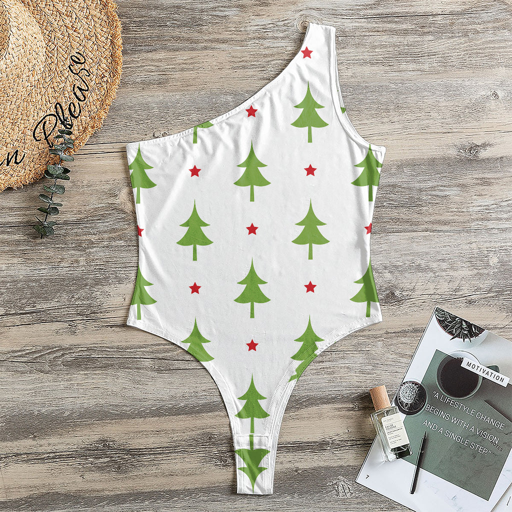 Christmas Tree And Star Pattern Print One Shoulder Bodysuit