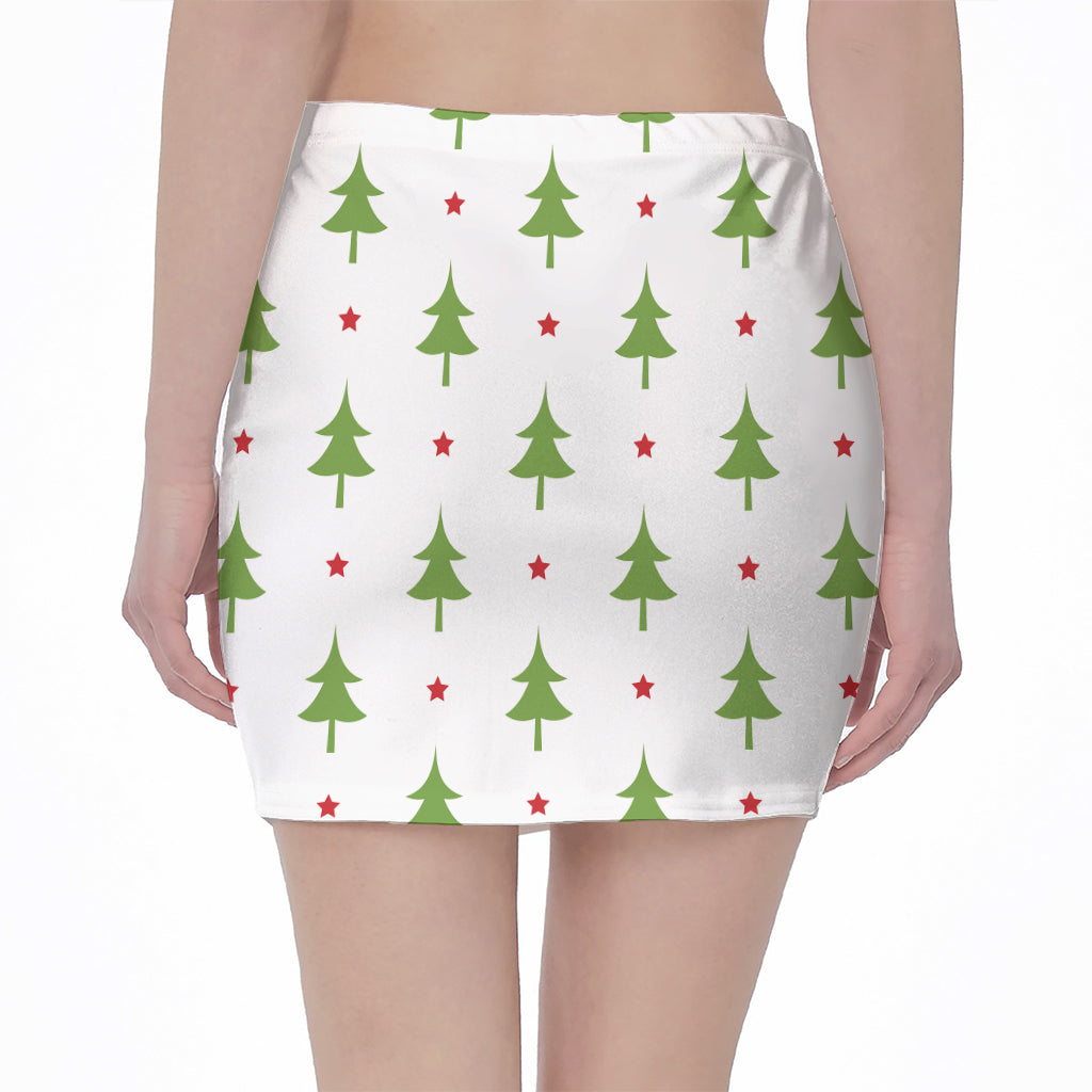 Christmas Tree And Star Pattern Print Pencil Mini Skirt