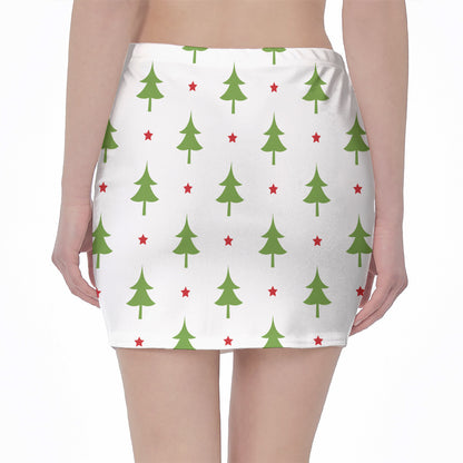 Christmas Tree And Star Pattern Print Pencil Mini Skirt