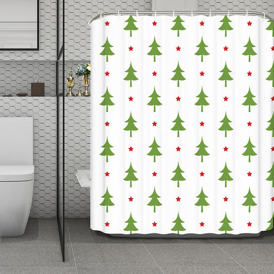 Christmas Tree And Star Pattern Print Polyester Shower Curtain