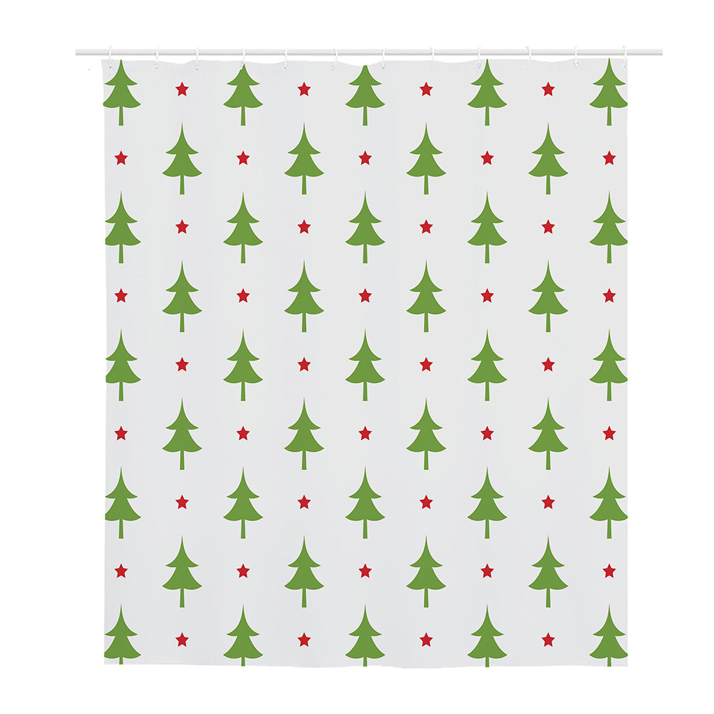 Christmas Tree And Star Pattern Print Polyester Shower Curtain