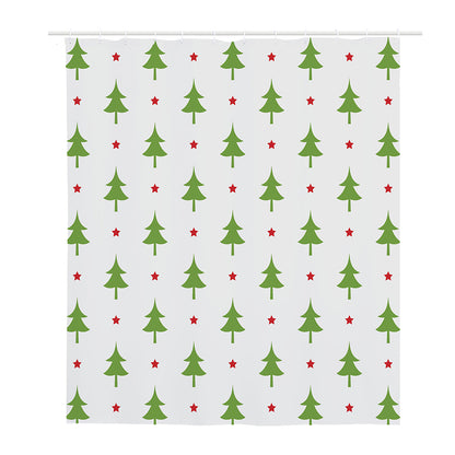 Christmas Tree And Star Pattern Print Polyester Shower Curtain