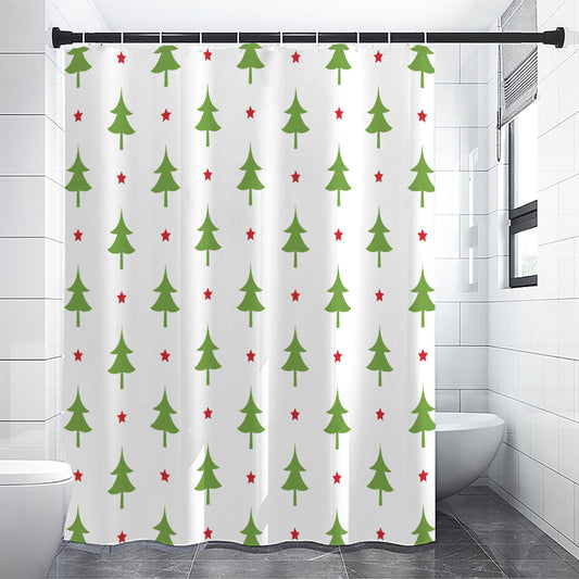 Christmas Tree And Star Pattern Print Premium Shower Curtain