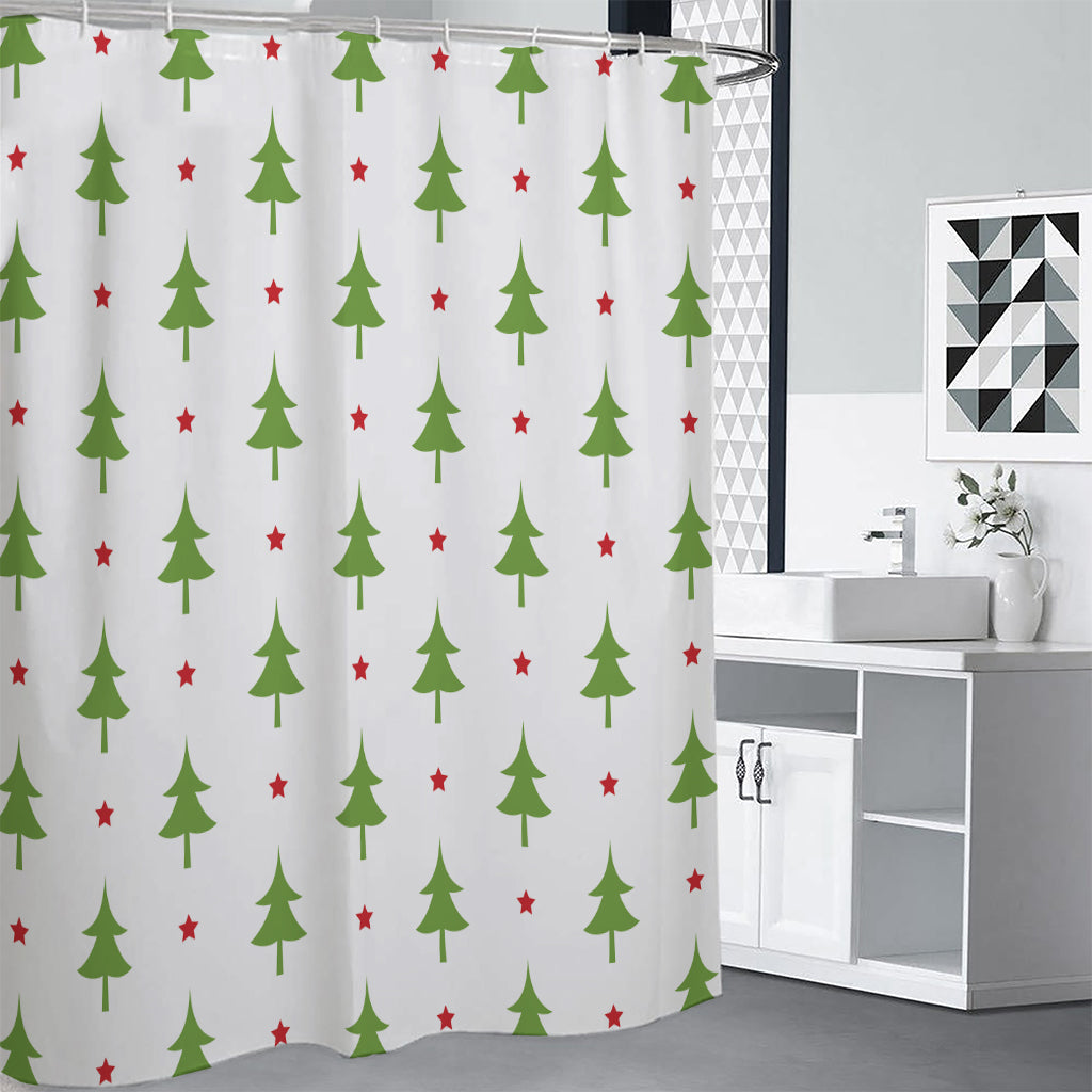 Christmas Tree And Star Pattern Print Premium Shower Curtain