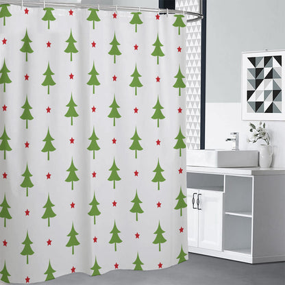 Christmas Tree And Star Pattern Print Premium Shower Curtain