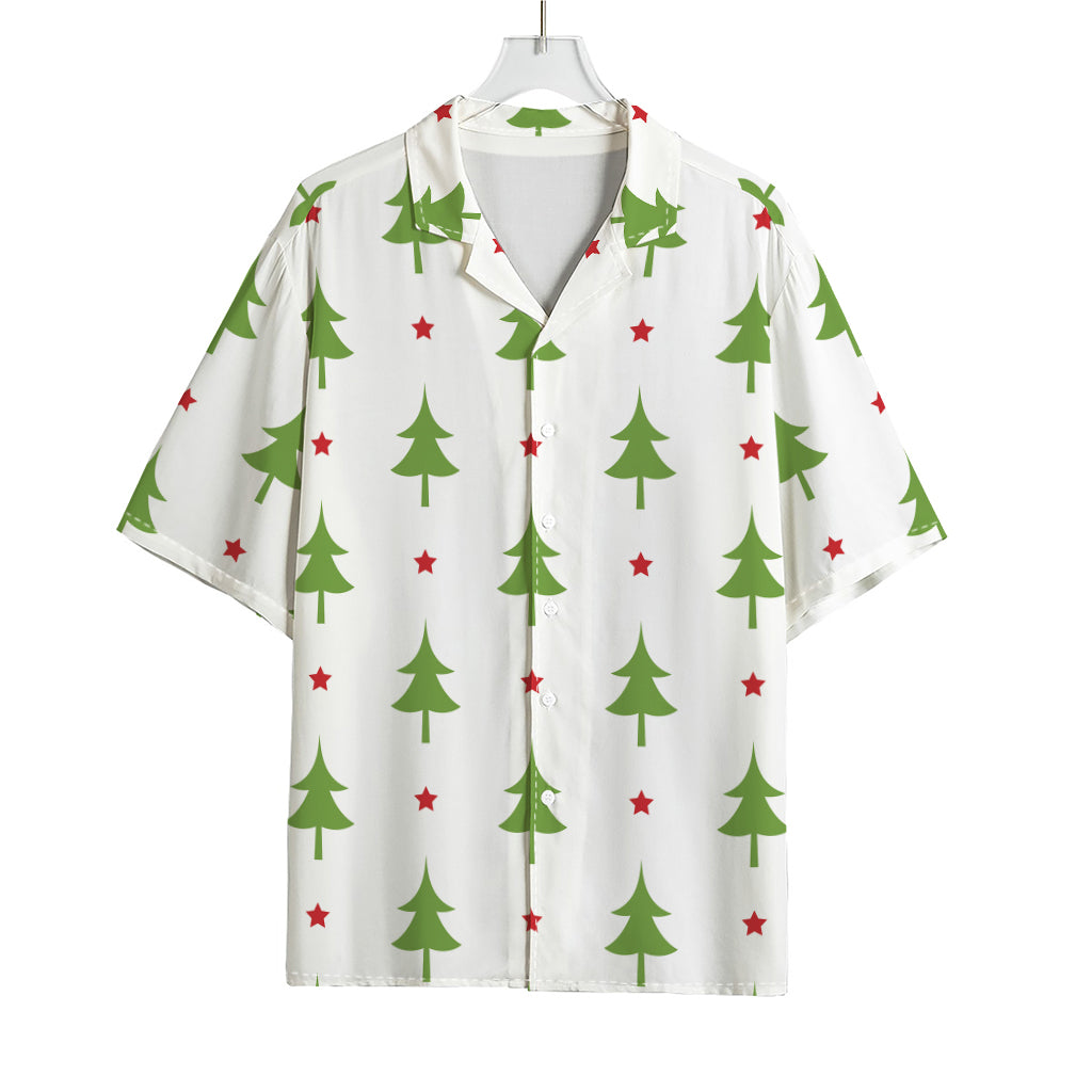 Christmas Tree And Star Pattern Print Rayon Hawaiian Shirt