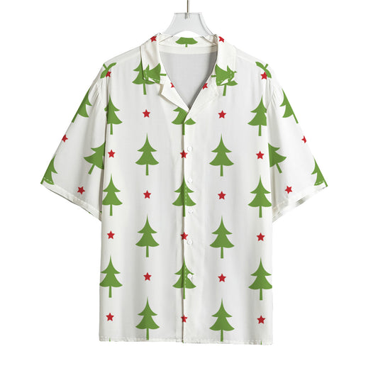 Christmas Tree And Star Pattern Print Rayon Hawaiian Shirt
