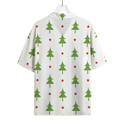 Christmas Tree And Star Pattern Print Rayon Hawaiian Shirt