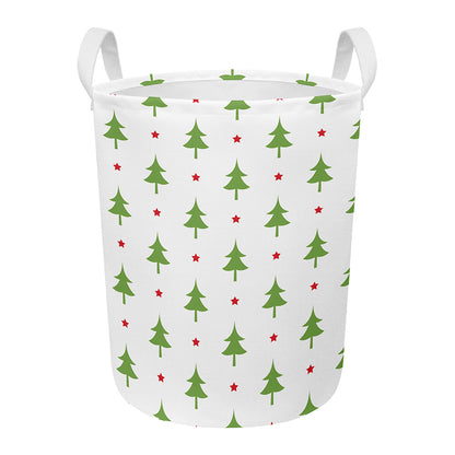 Christmas Tree And Star Pattern Print Round Laundry Basket
