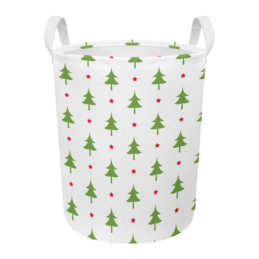 Christmas Tree And Star Pattern Print Round Laundry Basket