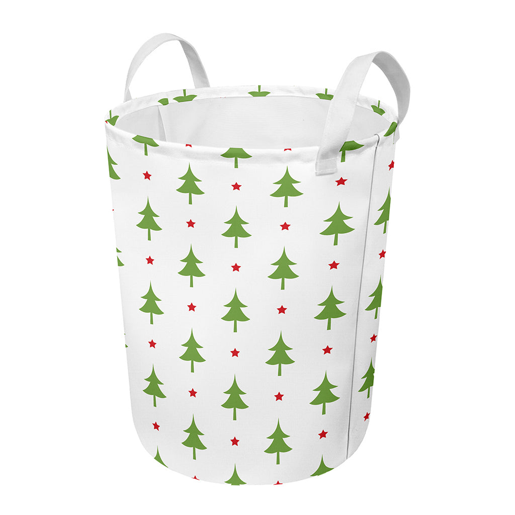 Christmas Tree And Star Pattern Print Round Laundry Basket