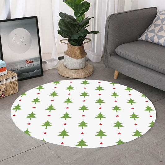 Christmas Tree And Star Pattern Print Round Rug
