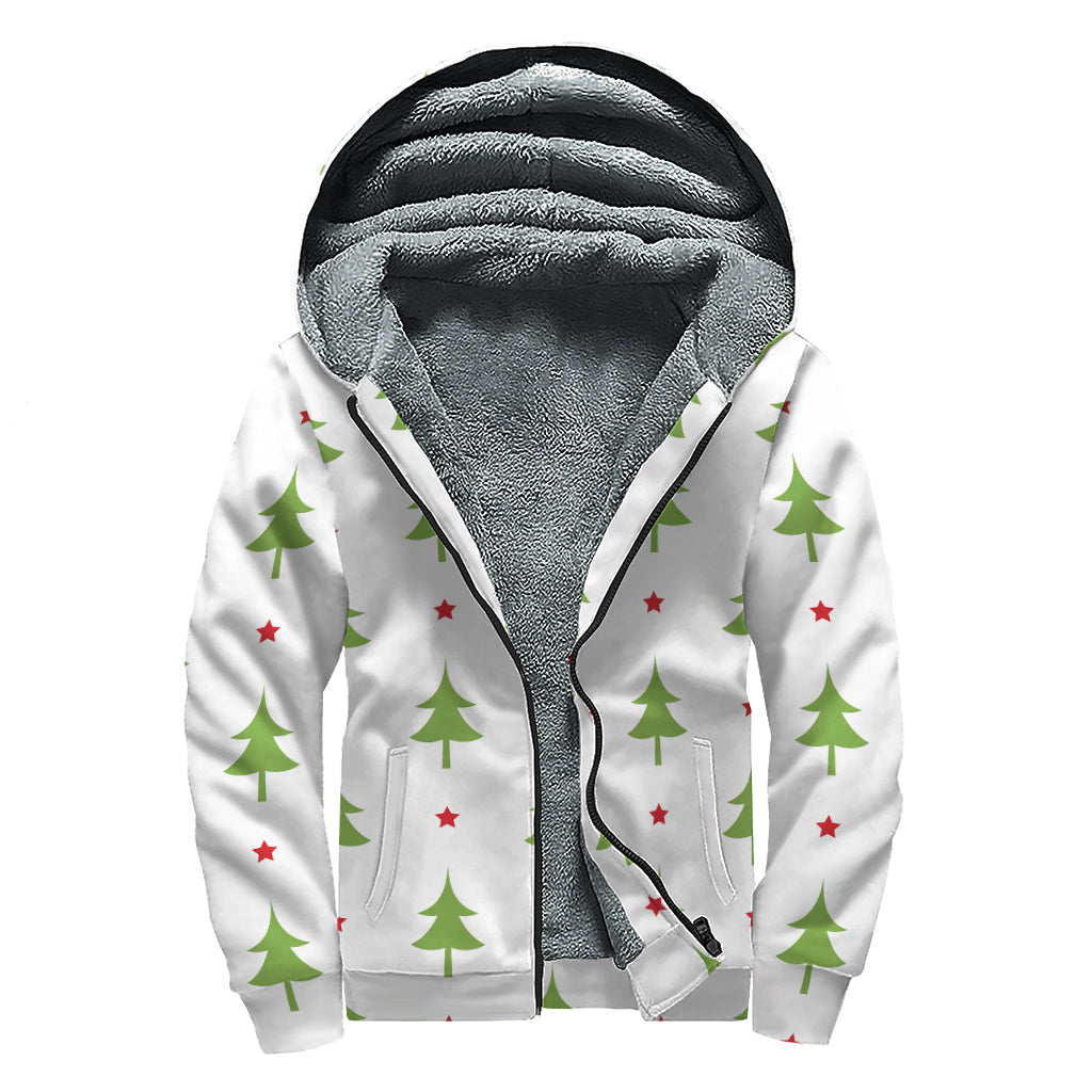 Christmas Tree And Star Pattern Print Sherpa Lined Zip Up Hoodie