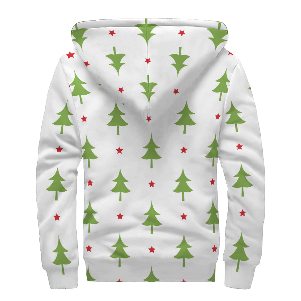 Christmas Tree And Star Pattern Print Sherpa Lined Zip Up Hoodie