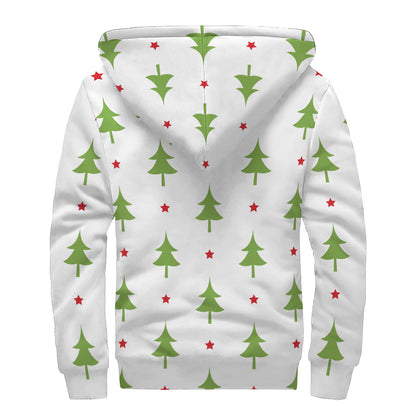 Christmas Tree And Star Pattern Print Sherpa Lined Zip Up Hoodie