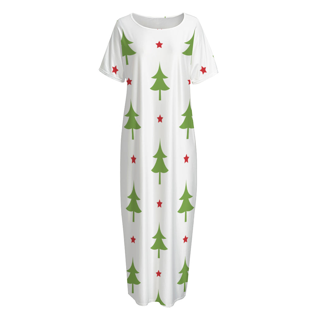 Christmas Tree And Star Pattern Print Short Sleeve Long Nightdress