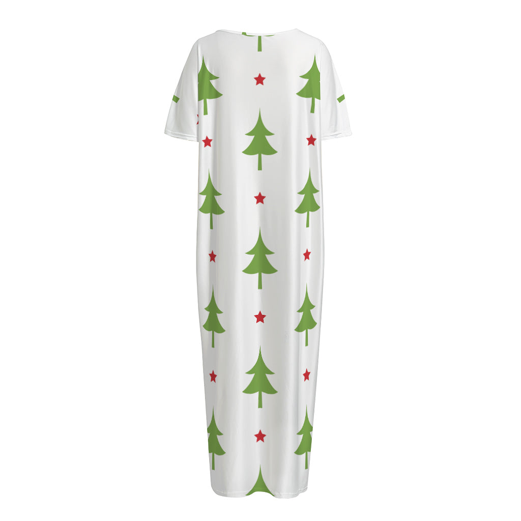Christmas Tree And Star Pattern Print Short Sleeve Long Nightdress