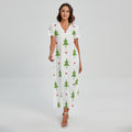 Christmas Tree And Star Pattern Print Short Sleeve Maxi Dress