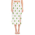 Christmas Tree And Star Pattern Print Side Slit Midi Skirt