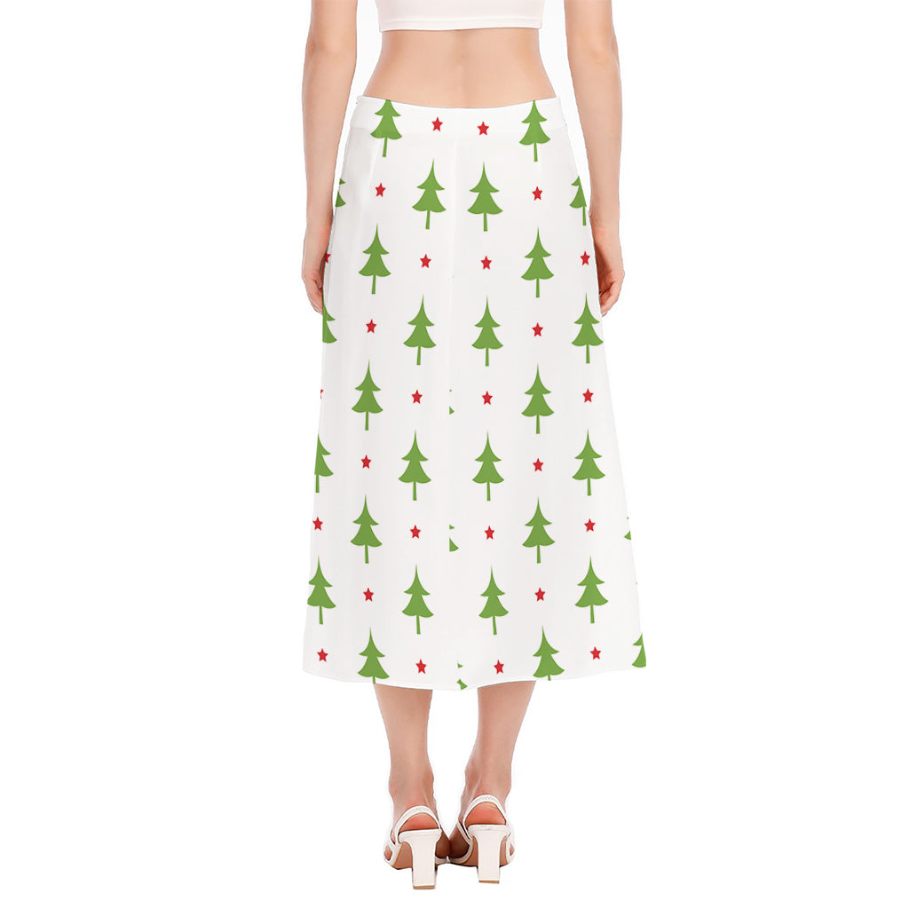 Christmas Tree And Star Pattern Print Side Slit Midi Skirt