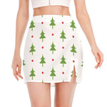 Christmas Tree And Star Pattern Print Side Slit Mini Skirt