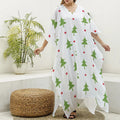 Christmas Tree And Star Pattern Print Silk V-Neck Kaftan Dress