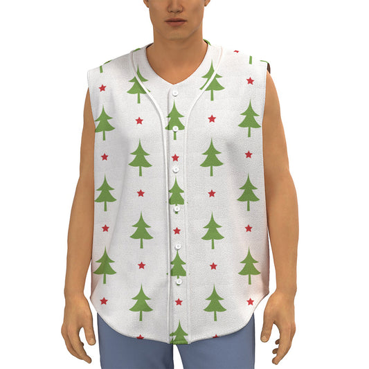 Christmas Tree And Star Pattern Print Sleeveless Baseball Jersey