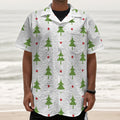 Christmas Tree And Star Pattern Print Textured Short Sleeve Shirt