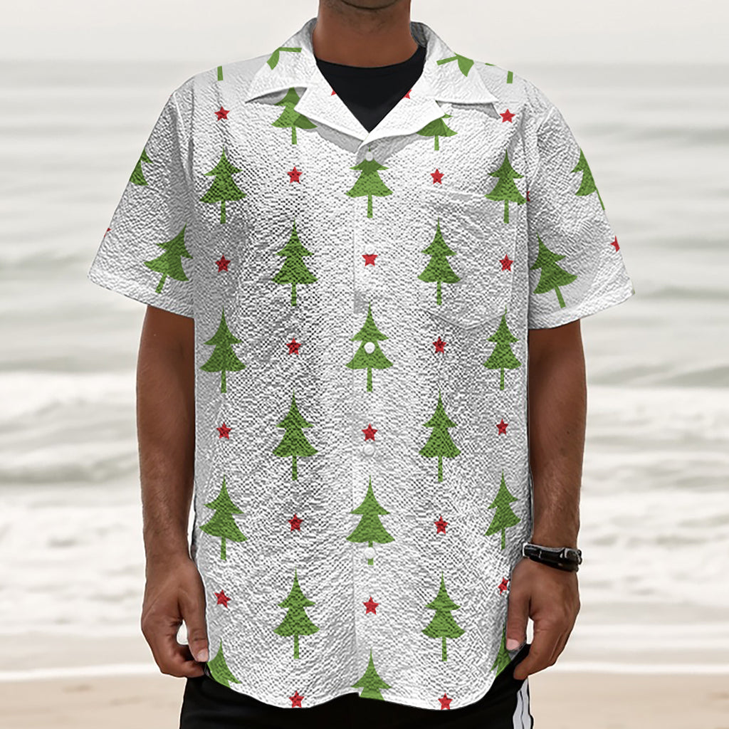 Christmas Tree And Star Pattern Print Textured Short Sleeve Shirt