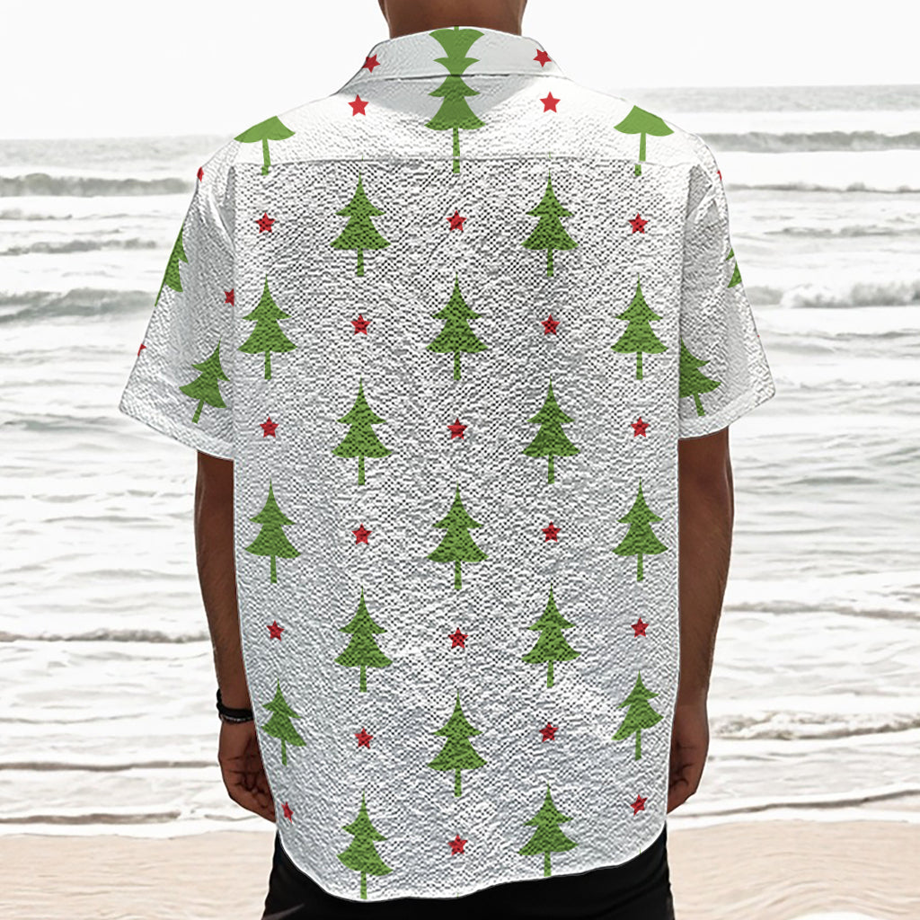 Christmas Tree And Star Pattern Print Textured Short Sleeve Shirt