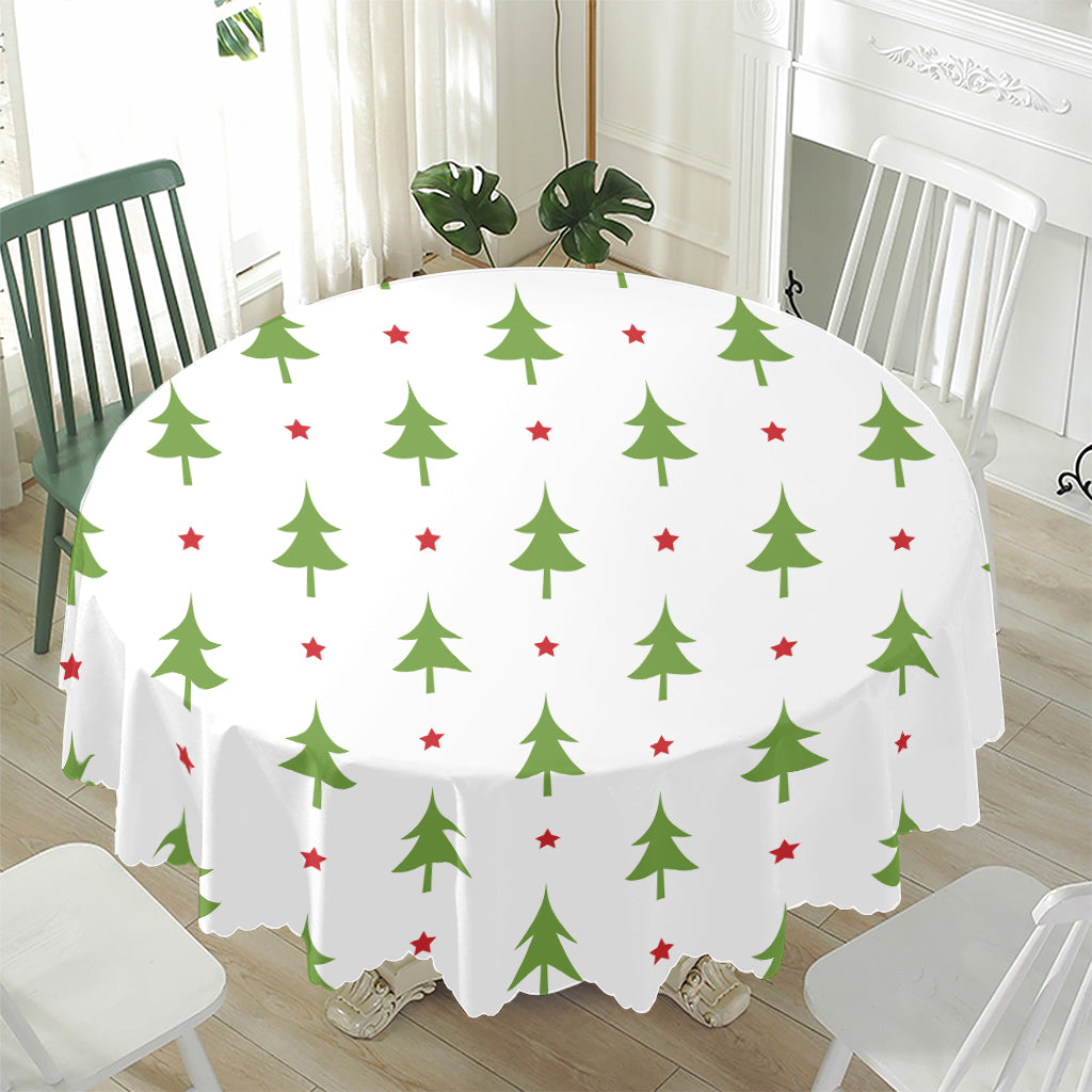 Christmas Tree And Star Pattern Print Waterproof Round Tablecloth
