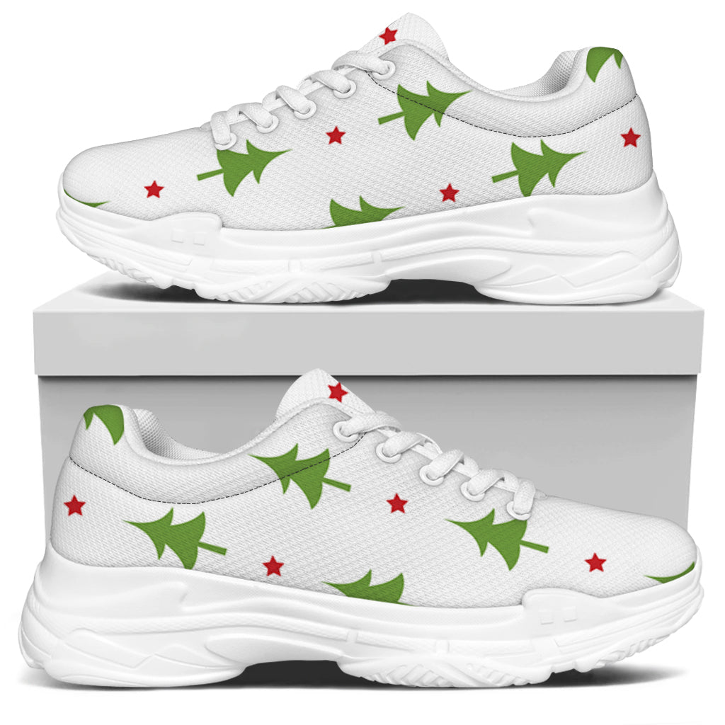 Christmas Tree And Star Pattern Print White Chunky Shoes