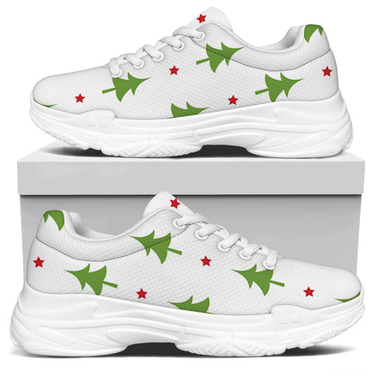 Christmas Tree And Star Pattern Print White Chunky Shoes