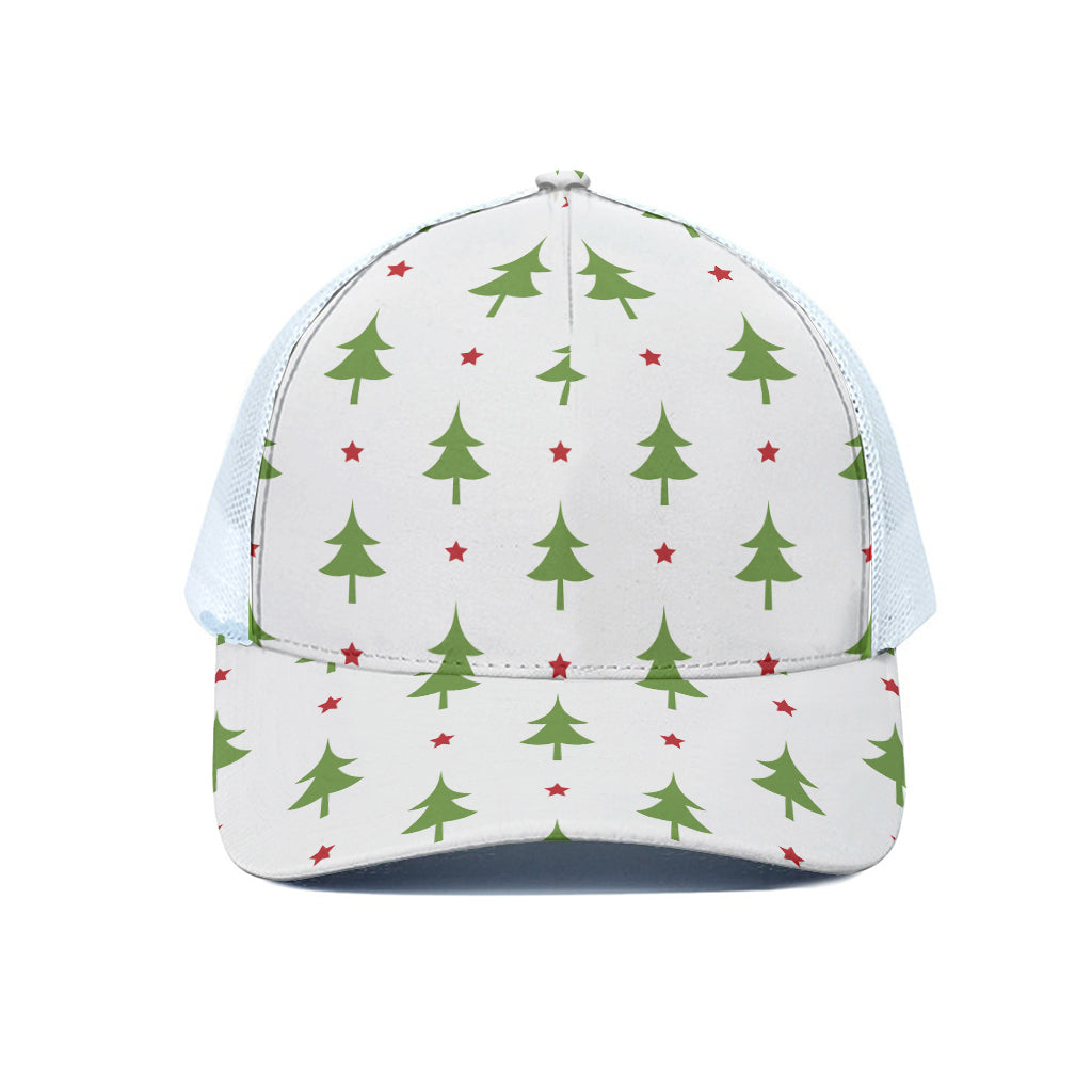 Christmas Tree And Star Pattern Print White Mesh Trucker Cap