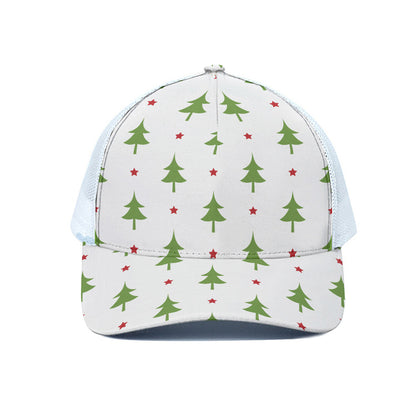 Christmas Tree And Star Pattern Print White Mesh Trucker Cap
